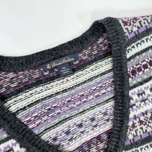 Brooks Brothers Sleeveless Sweater Vest Mens XL 100% Lambs Wool Fair Isle Purple - Picture 2 of 7